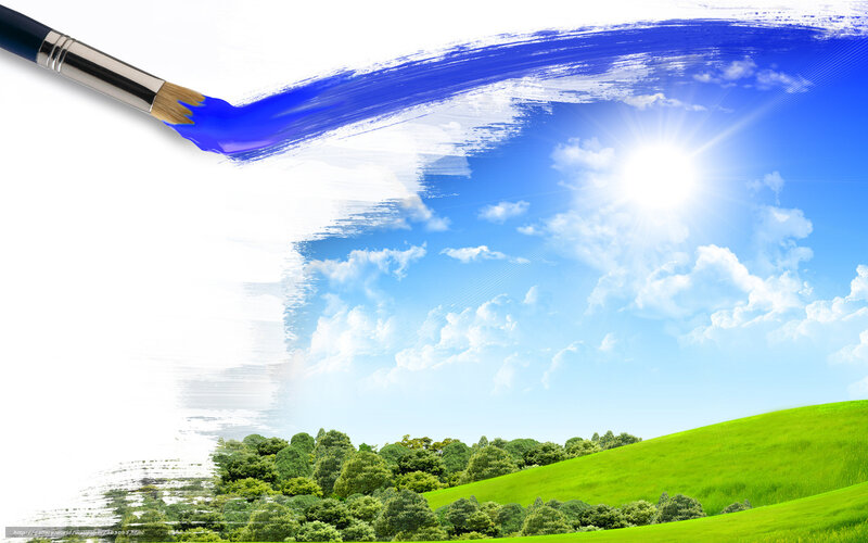 Paintbrush Painting Landscape — Blue