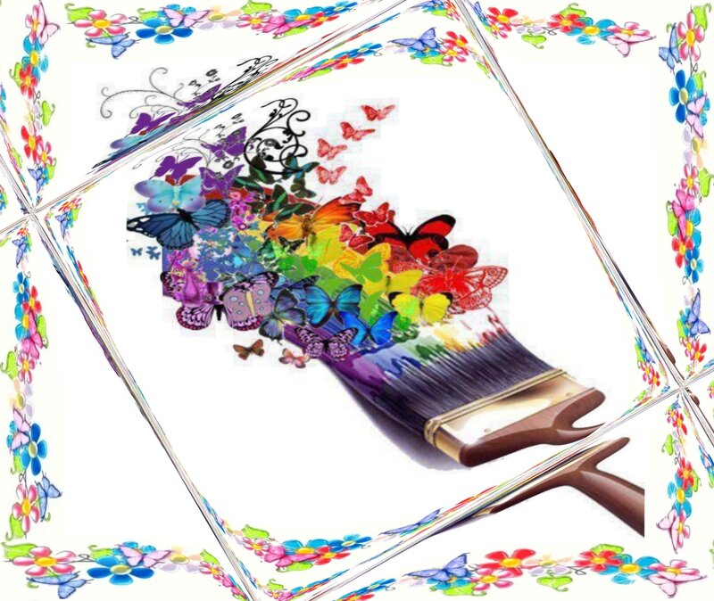 Paintbrush with Butterflies — Rainbow