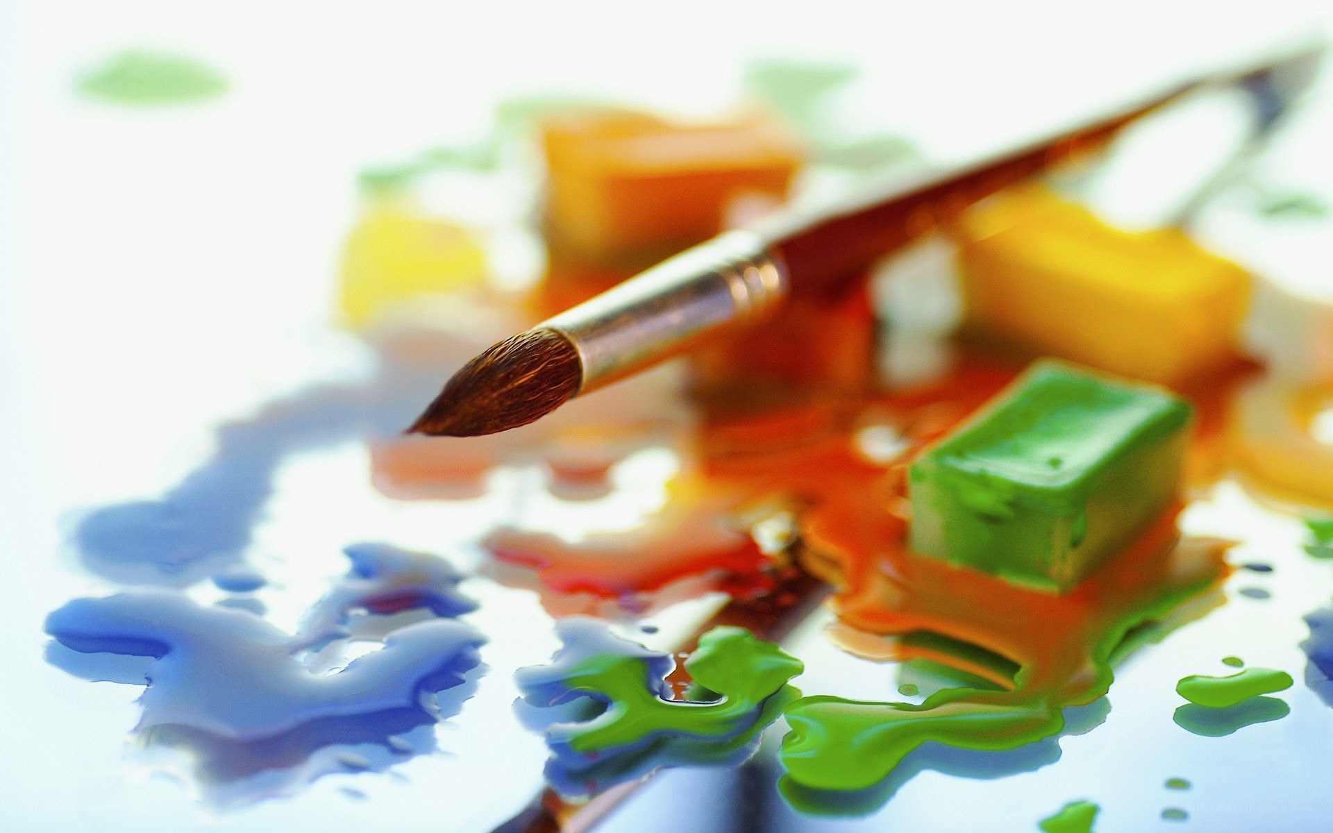 Paintbrush with colorful paints
