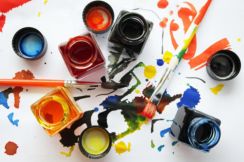 Paintbrushes and Ink Bottles