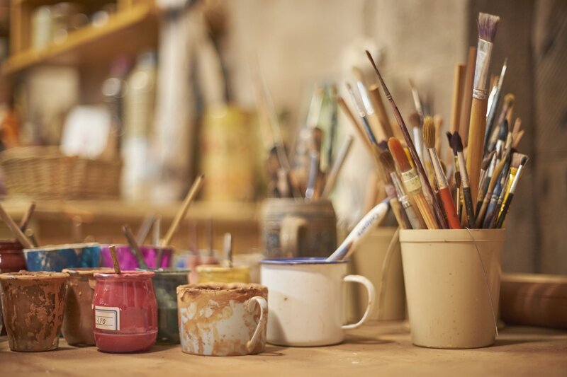Paintbrushes and Paint Pots