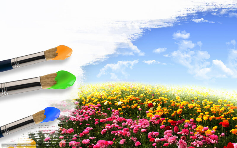 Paintbrushes creating a flower field