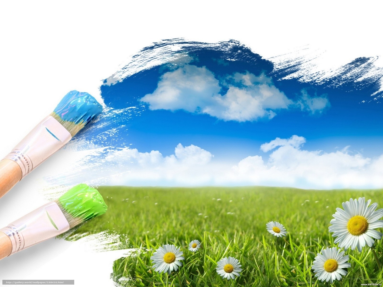 Paintbrushes creating a landscape