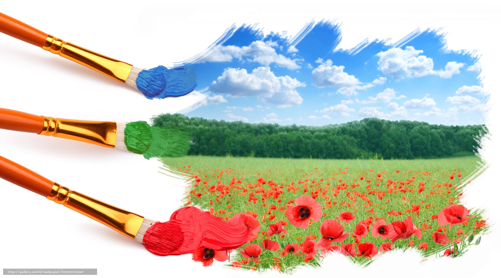 Paintbrushes creating a landscape