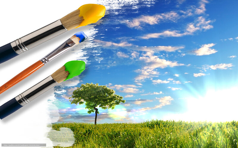 Paintbrushes creating a landscape