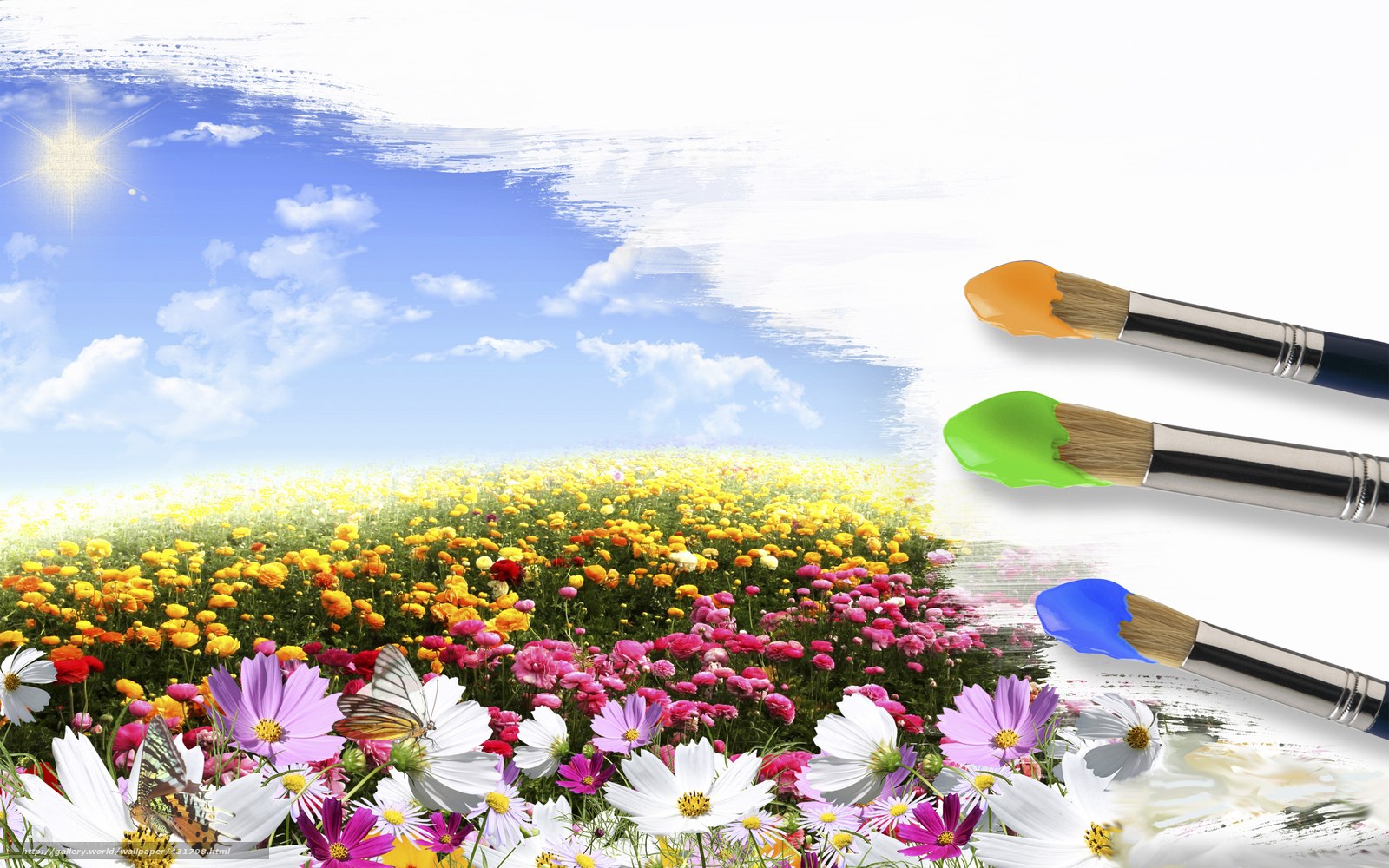 Paintbrushes on a flower field