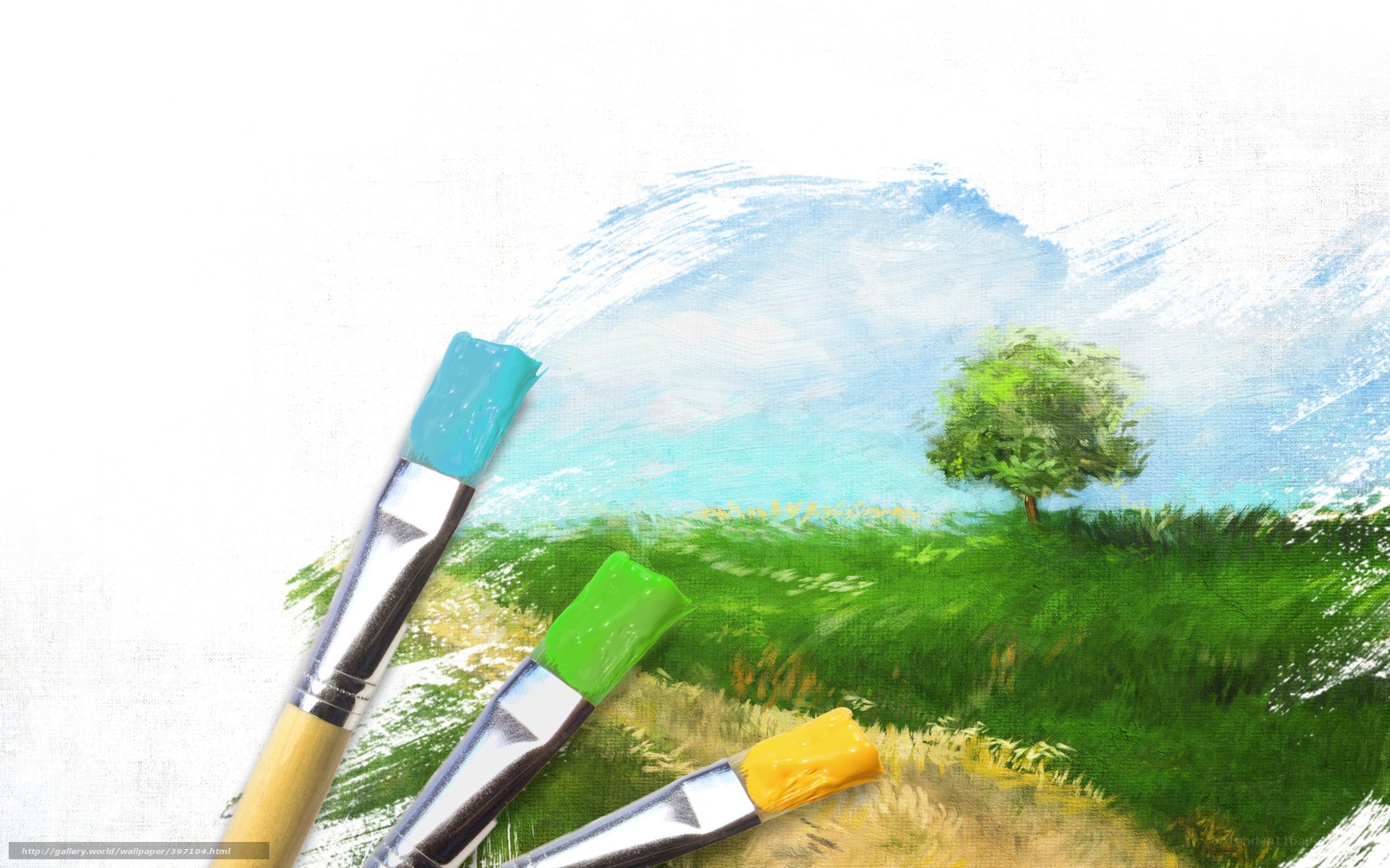 Paintbrushes on landscape painting