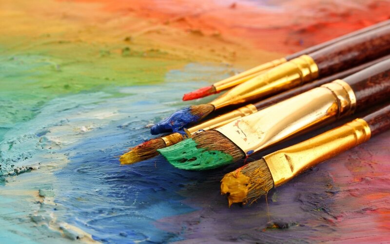 Paintbrushes on Palette — Blue
