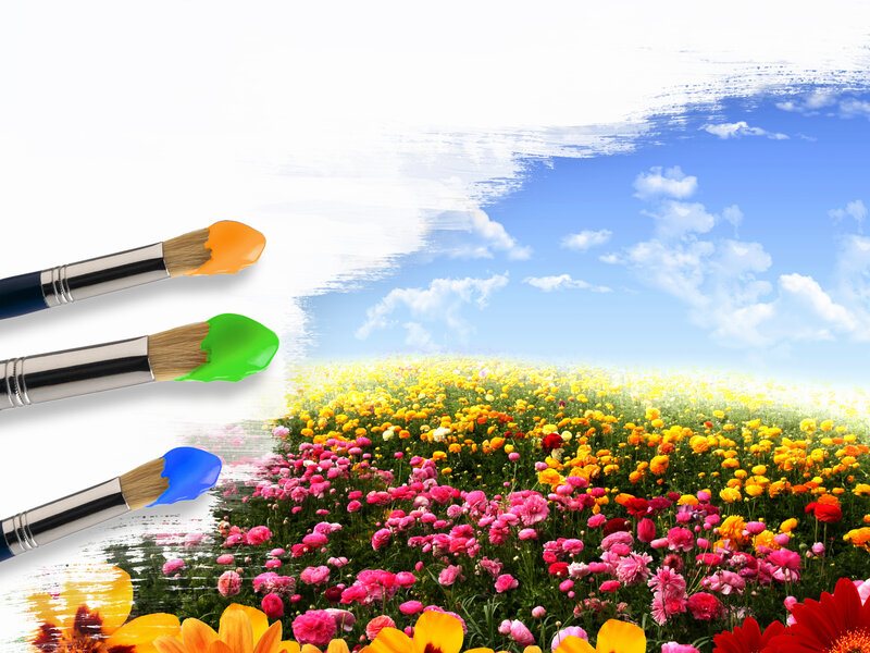 Paintbrushes Painting Flowers — Blue