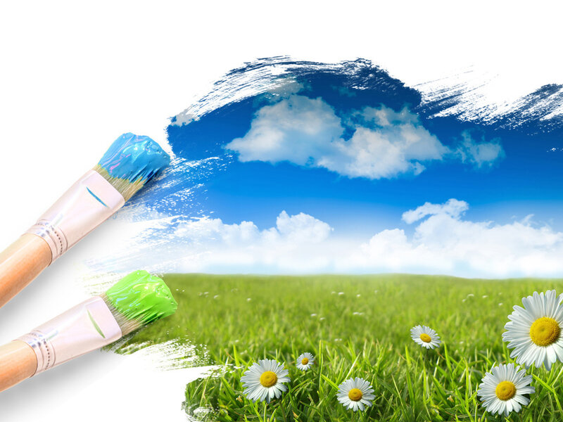Paintbrushes Painting Landscape — Blue, Serene