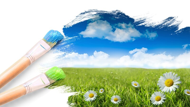 Paintbrushes Painting Landscape — Blue