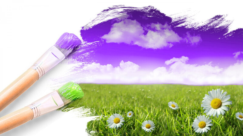 Paintbrushes Painting Landscape — Green