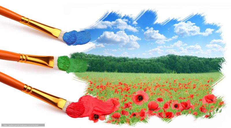 Paintbrushes Painting Landscape — Red