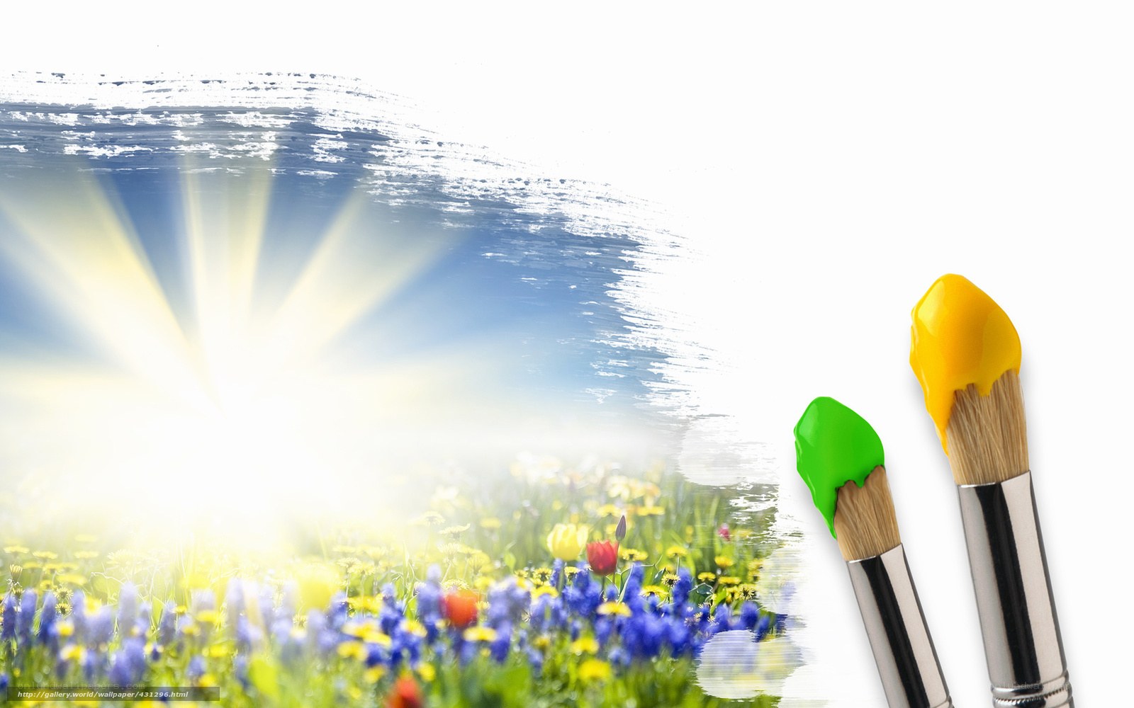 Paintbrushes with floral landscape