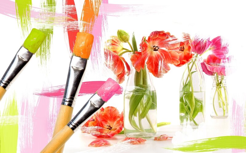 Paintbrushes with flowers