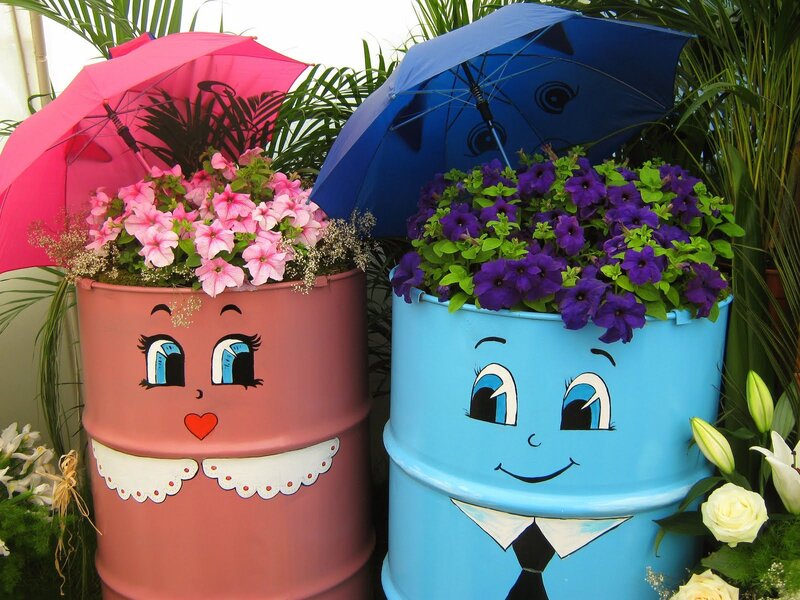 Painted Barrels with Flowers