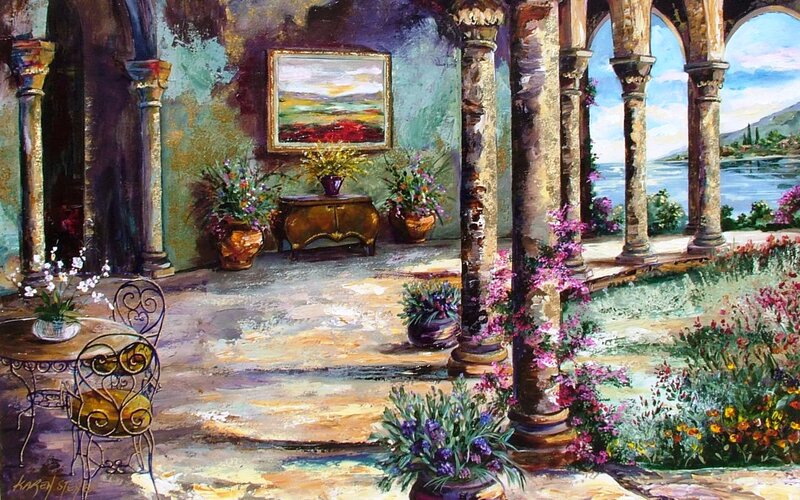 Painted Courtyard Scene