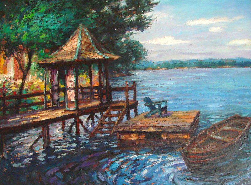 Painted Dock by Lake