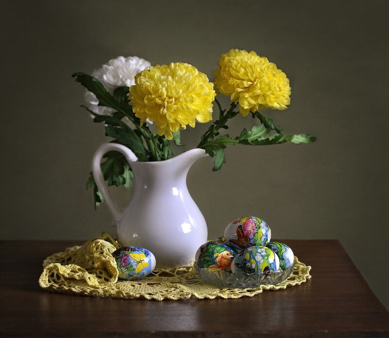 Painted Eggs and Flowers — Yellow