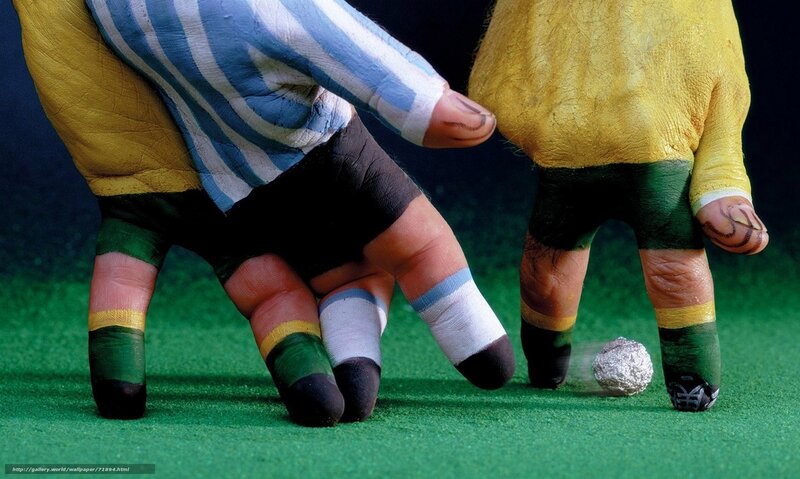 Painted hands playing soccer
