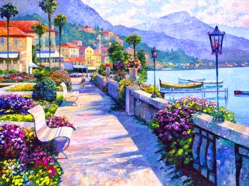Painted Lakeside Town — Blue