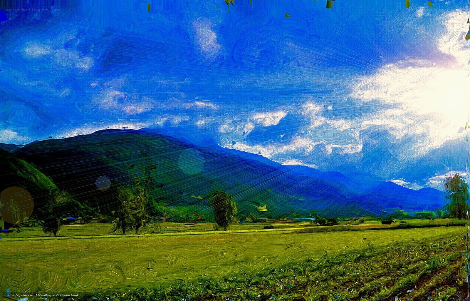 Painted landscape with mountains