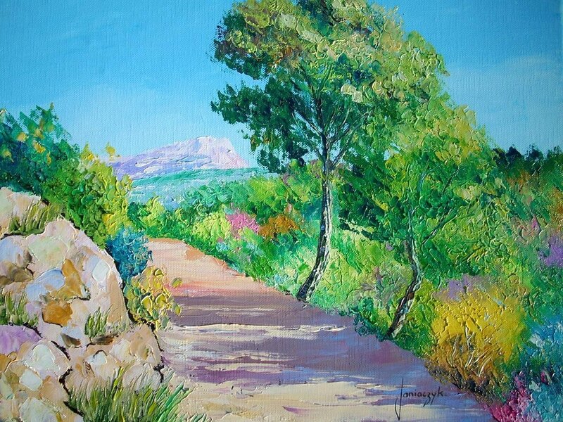Painted landscape with tree and path