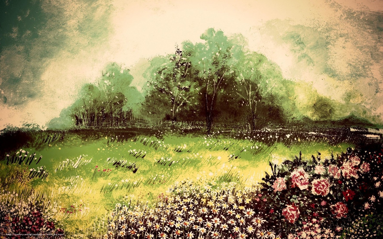 Painted landscape with wildflowers