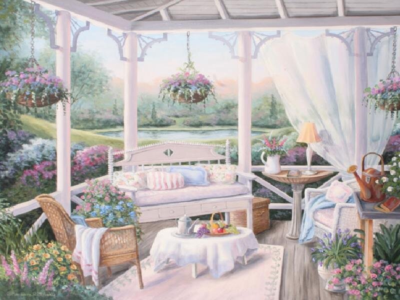 Painted Porch Scene — White