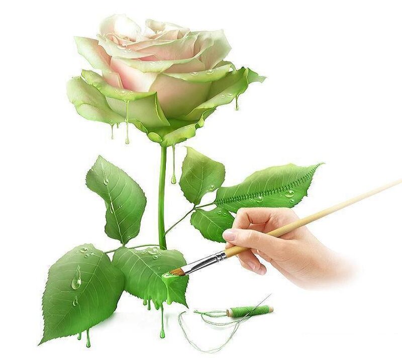 painting a rose with green paint