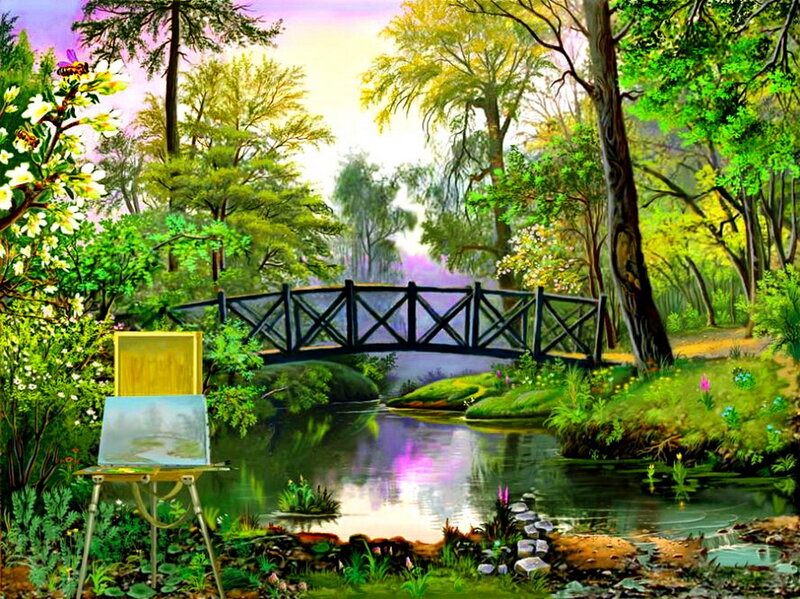 Painting Easel in Forest — Green