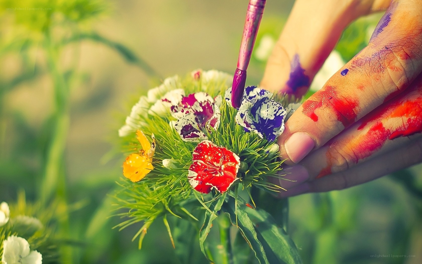 painting flowers with a brush