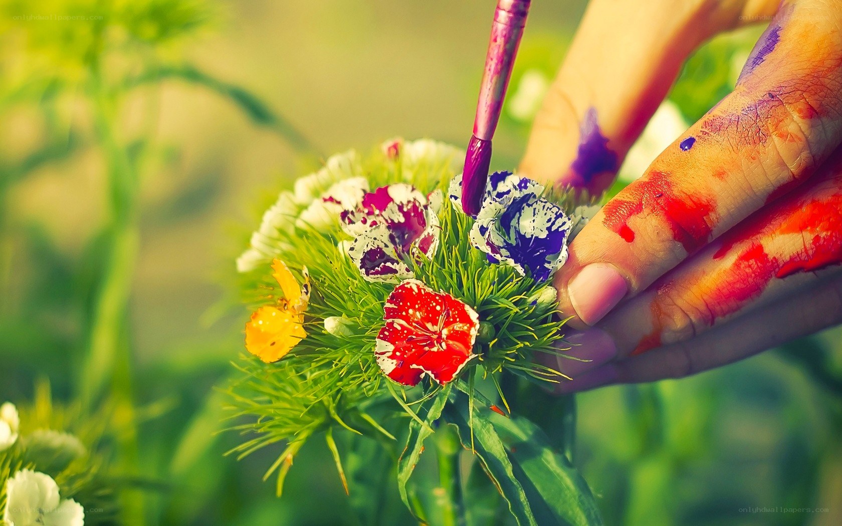 painting flowers with hands