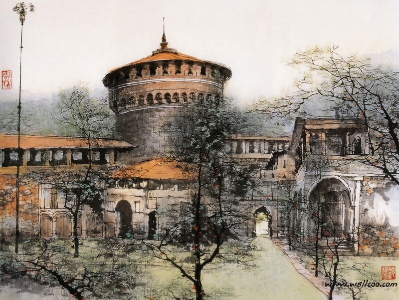 Painting of a historic tower