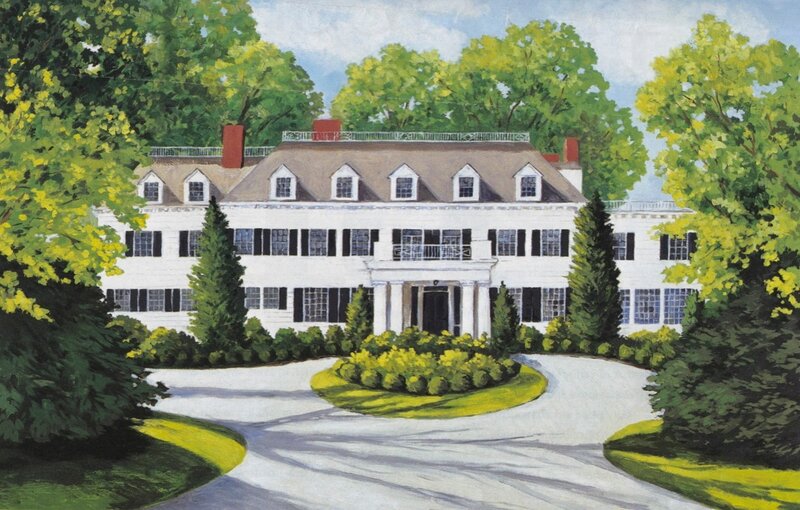Painting of a large white house