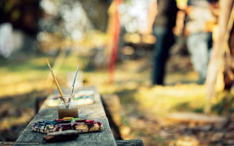 Painting supplies on a bench