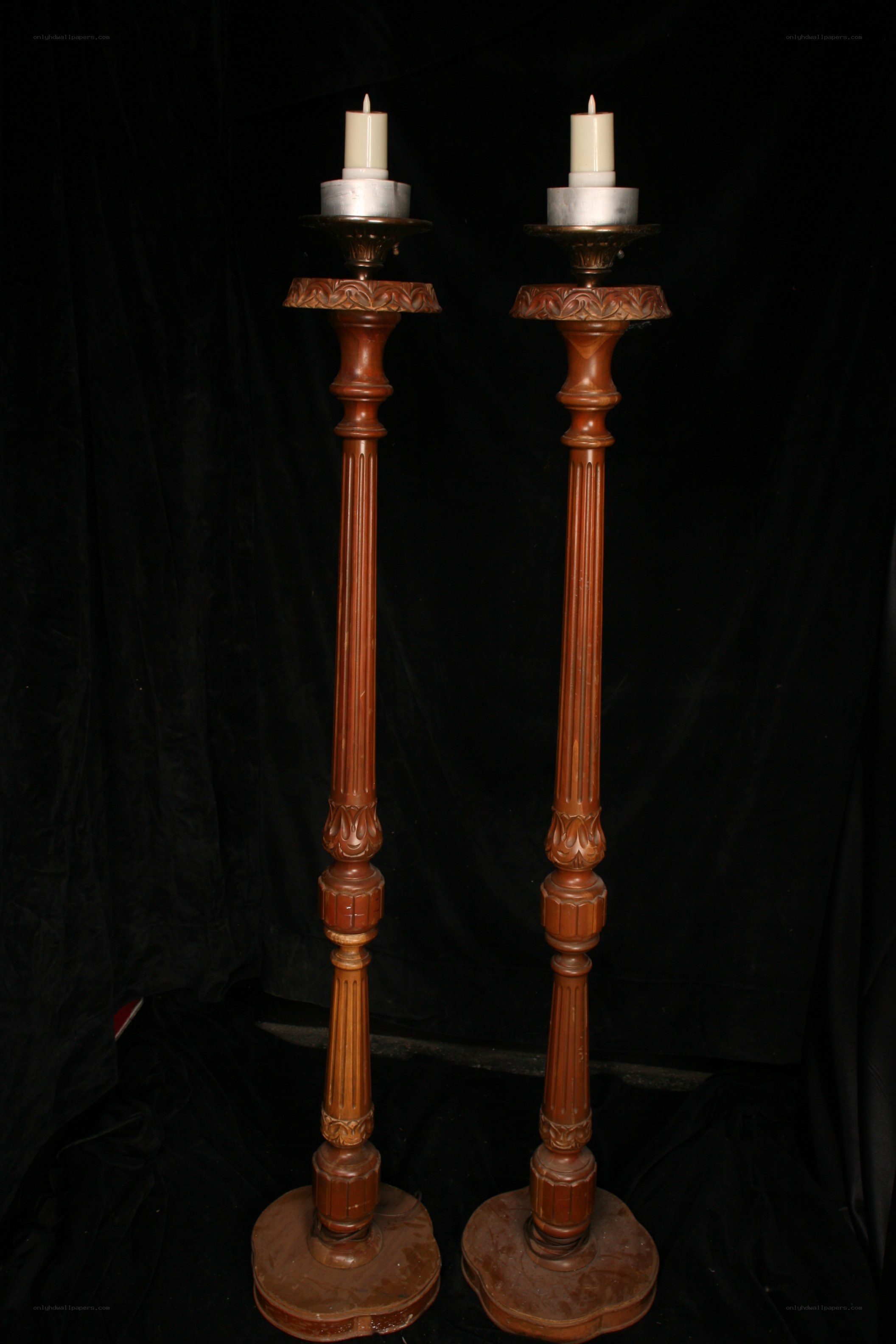 pair of wooden candlesticks