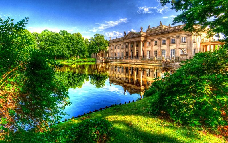 Palace by a reflective pond