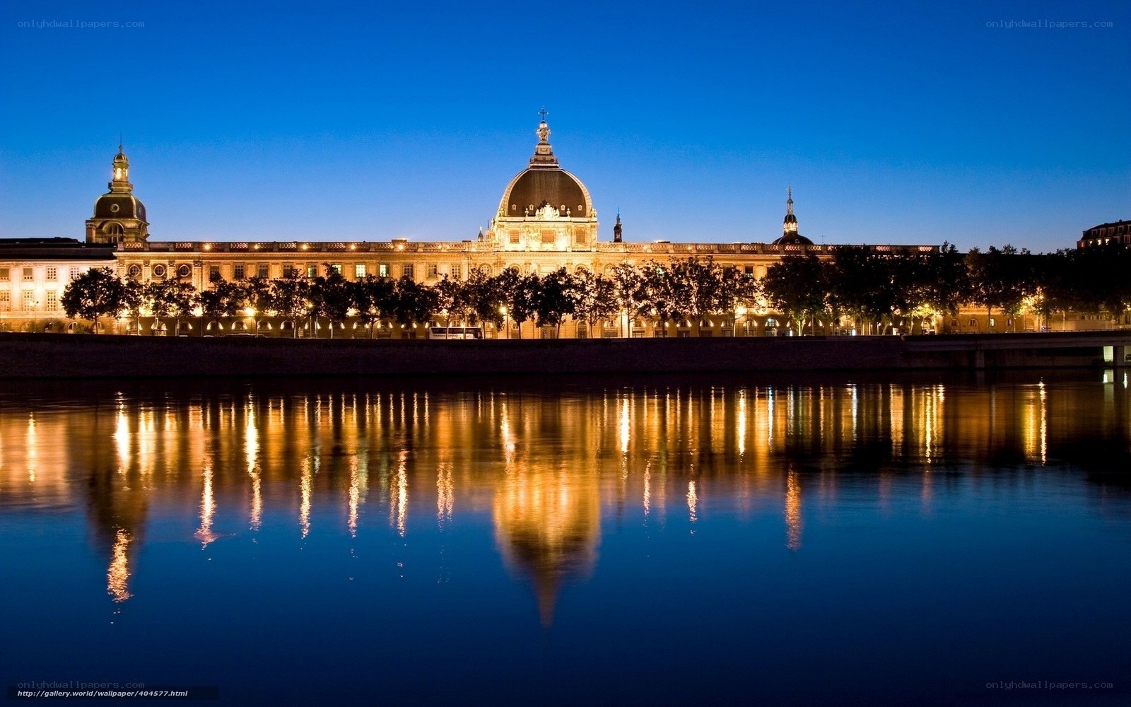 Palace by the river at dusk