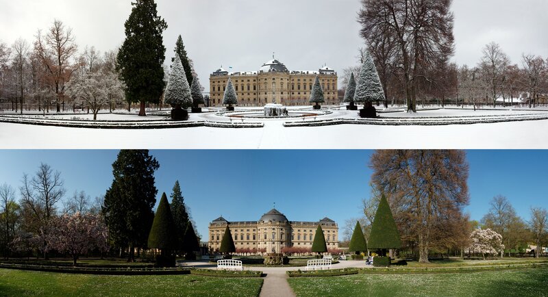 Palace in winter and spring