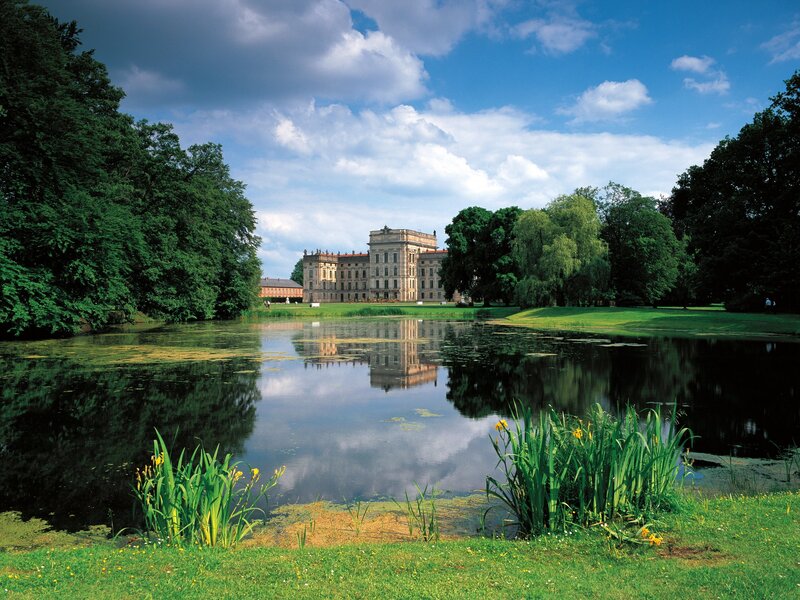 Palace reflected in a pond