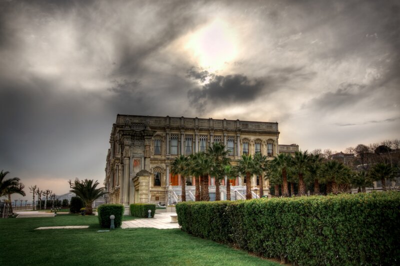 Palace under stormy sky