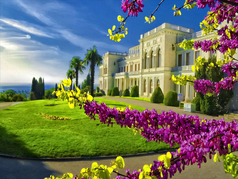 Palace with Blooming Trees