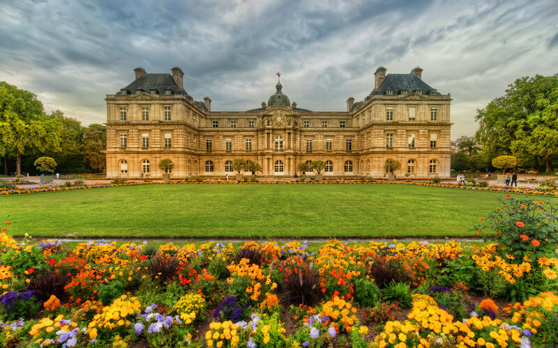 Palace with Flower Garden — Green, Dramatic, Afternoon