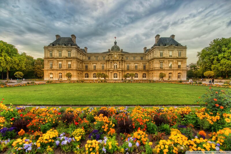 Palace with Flower Garden — Green, Dramatic