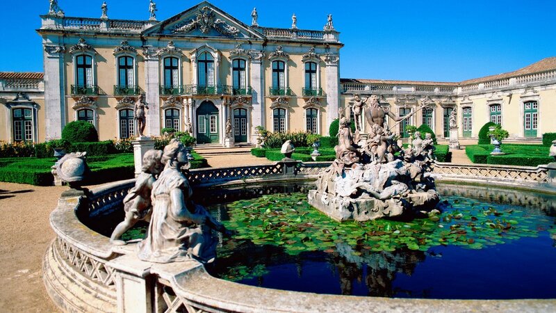Palace with fountain and garden