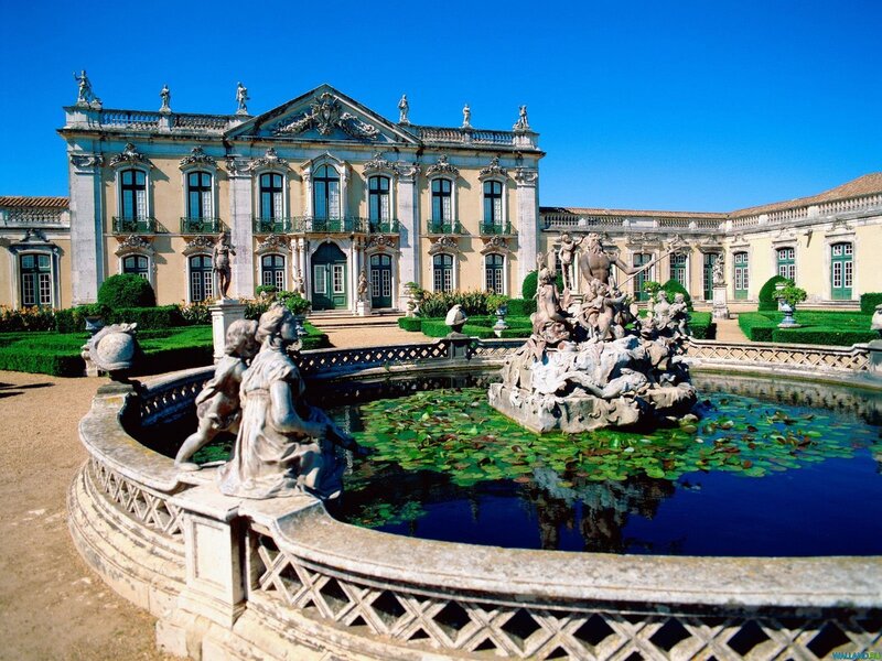 Palace with fountain and gardens