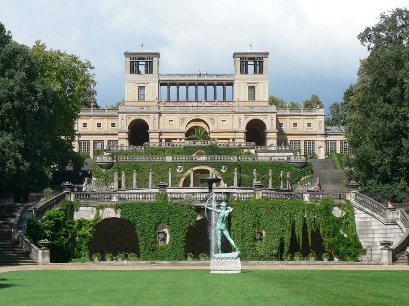 Palace with fountain and statue