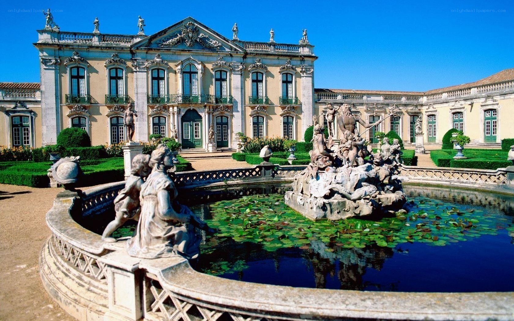 Palace with fountain and statues