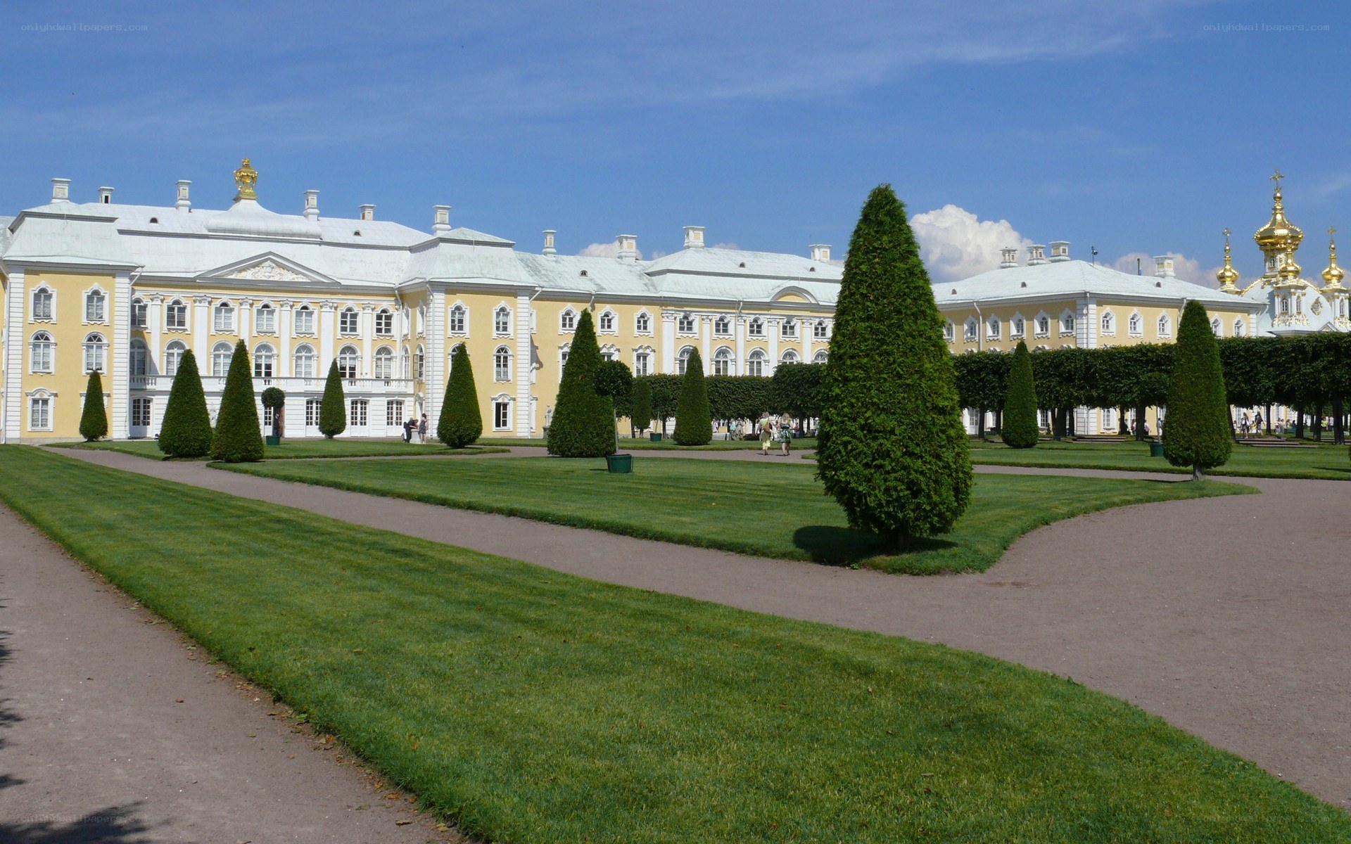 palace with manicured gardens
